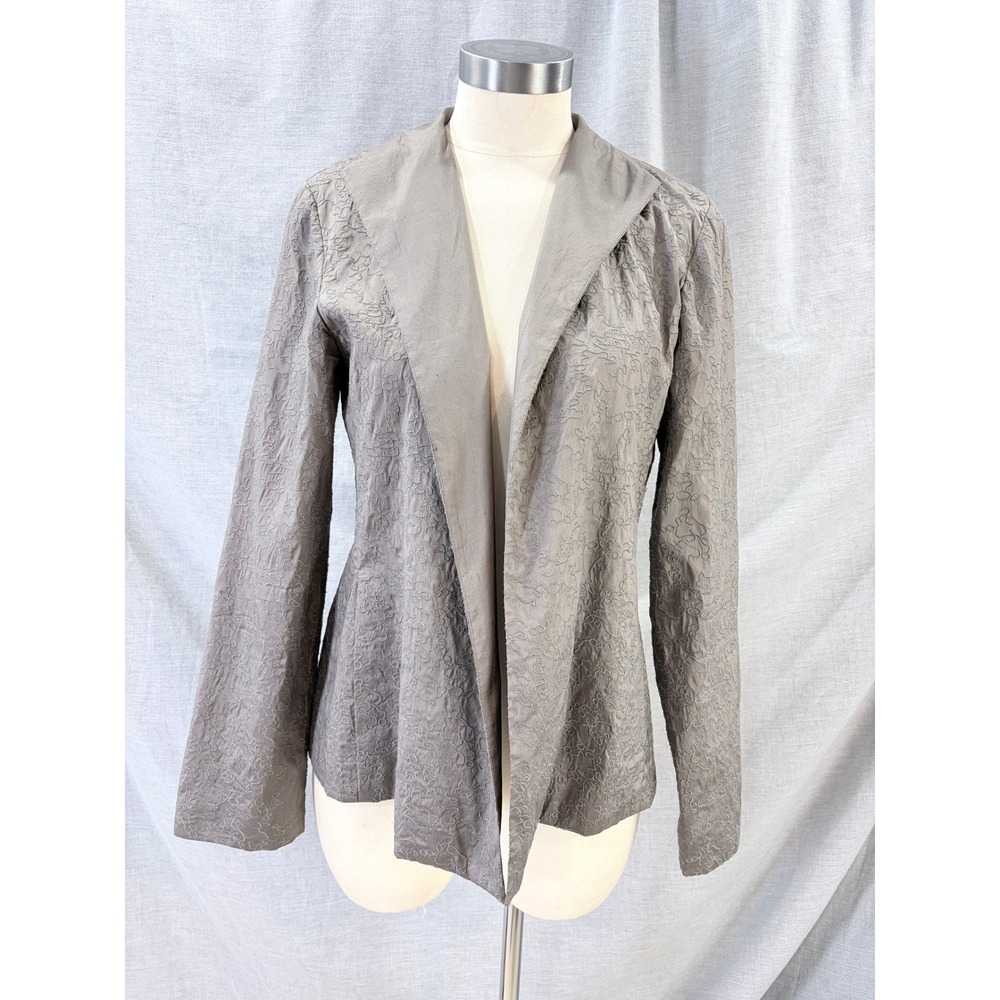 Eileen Fisher Luxury 100% Silk Embroidered Floral Open Front Blazer Jacket M - Picture 1 of 10
